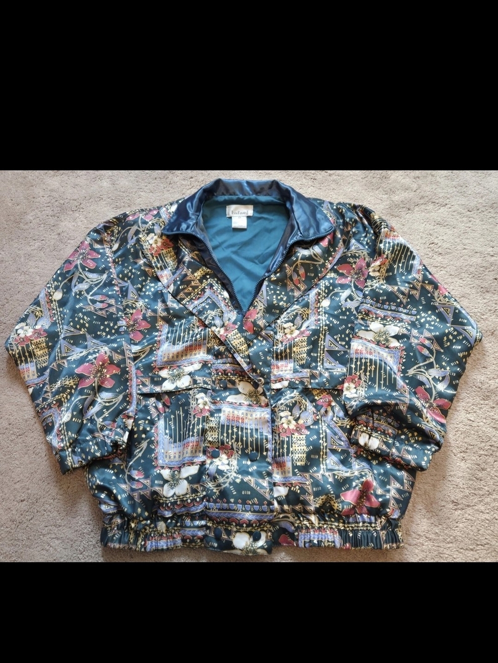 Vintage 90s Abstract Floral Windbreaker/Bomber Style Jacket Oversized Teal Pink